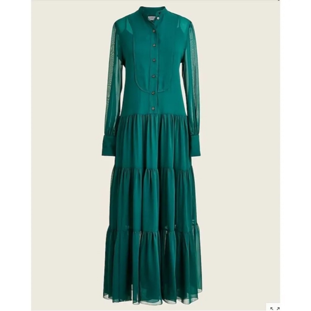 J Crew Collection Tiered Silk-Chiffon Tuxedo Dress Size 8
